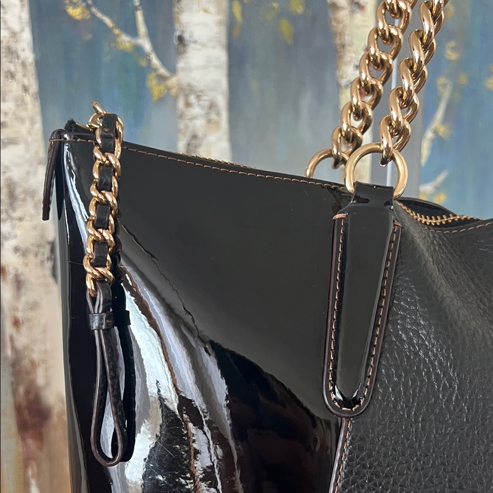 Coach Ava Tote with Black Pebbled Leather & Patent Side Panels - Picture 3 of 14